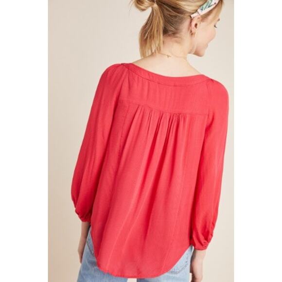 Anthropologie Top Womens 6 Boswell V-Neck Blouse Bright Red Balloon Sleeve Maeve - Picture 2 of 6